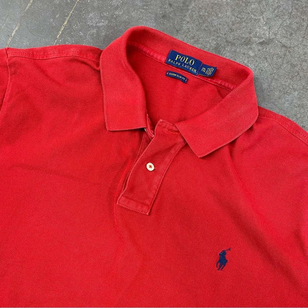 Polo Ralph Lauren Red Short Sleeve Polo Shirt Y2K Men’s XXL Custom Slim‎ Fit